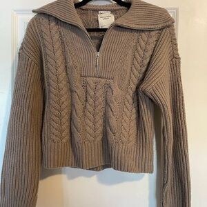 Abercrombie & Fitch Taupe Cable-Knit Half-Zip Sweater